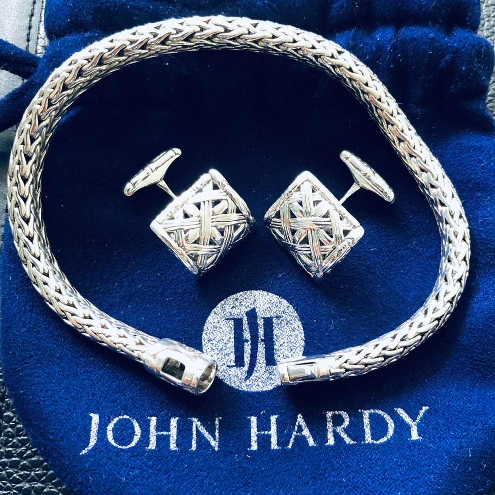 John Hardy sterling silver cuff links & bracelet